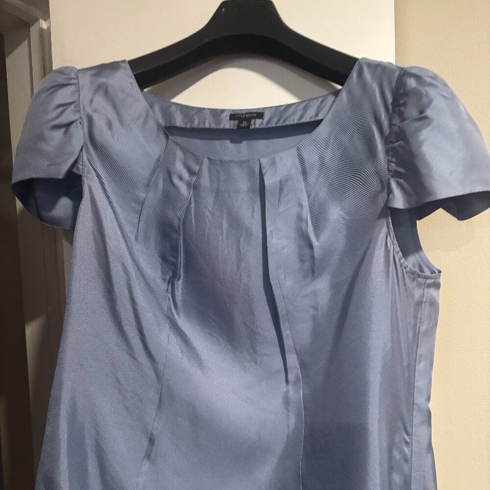 Ann Taylor Pale Blue Satin Puff Sleeve Blouse